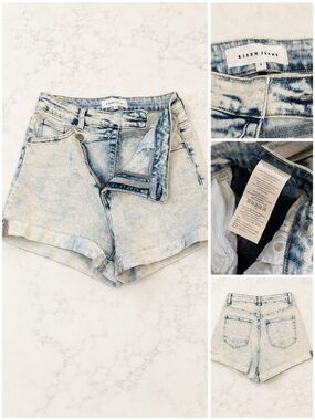 Risen High Rise Cuffed Acid Wash Jean Shorts
